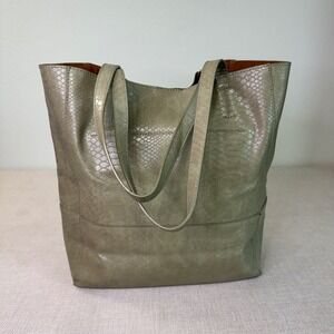 Joy Susan Sage Green Snakeskin Embossed Faux Leather Tote Bag Shoulder Bag